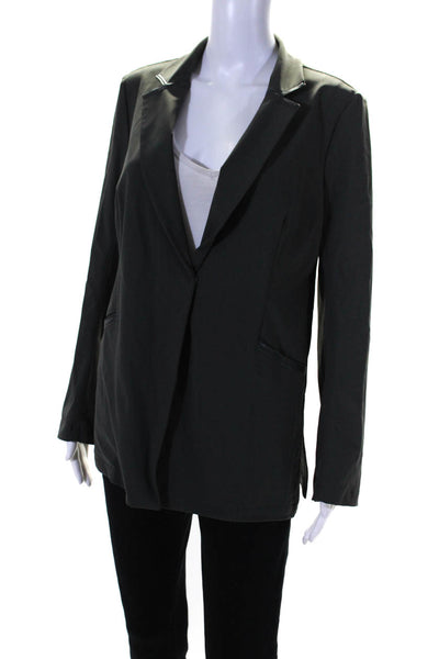 Elaine Kim Womens Snapped Buttoned Collared Long Sleeve Blazer Gray Size L