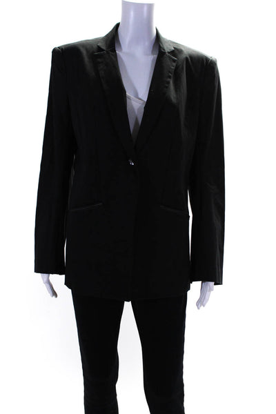 Elaine Kim Womens Cotton Collared Long Sleeve Buttoned Blazer Black Size L