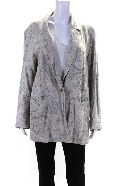 We The Free Womens Floral Print Buttoned Collared Blazer Jacket Beige Size S