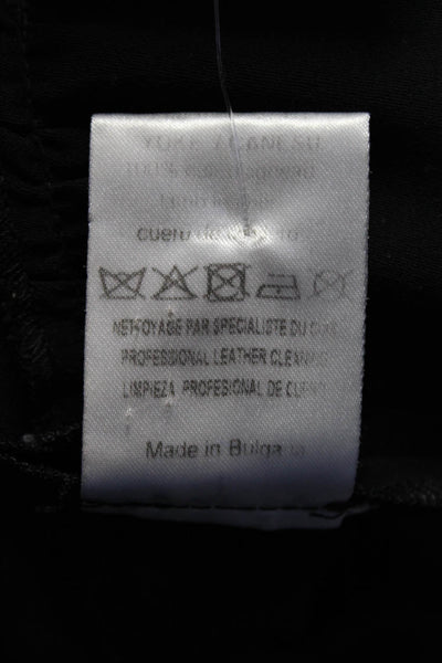 Sandro Womens Short Sleeve Leather Trim Crepe Ruffle Hem Top Blouse Black Small