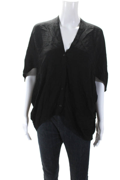 Helmut Lang Womens Black V-Neck Short Sleeve Oversized Blouse Top Size L