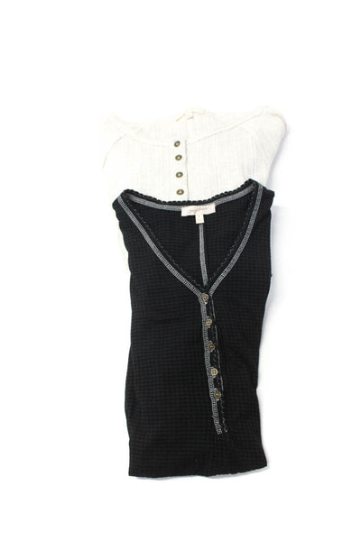 Mystree Women's V-Neck Long Sleeves Half Button Henley Blouse Black Size S Lot 2