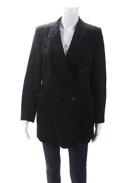 Giorgio Armani Womens Wool Striped Print Buttoned Collared Blazer Black Size L