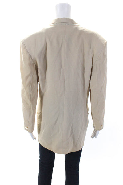 24 Woman Womens Collared V-Neck Double Breasted Buttoned Blazer Beige Size 8