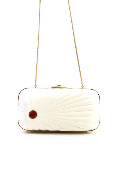 Judith Leiber Womens Amen Wardy Acrylic Shell Clutch Handbag Cream
