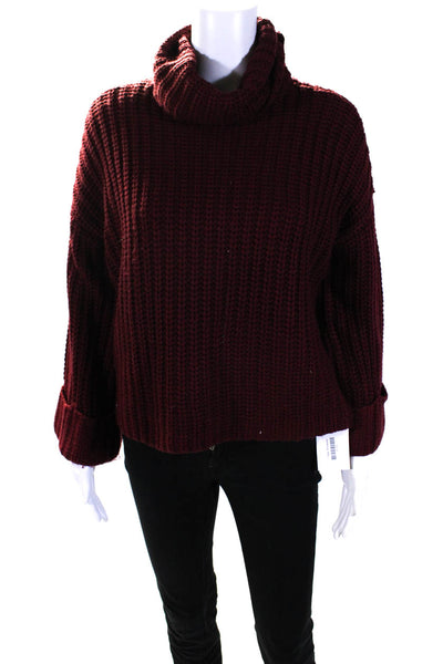525 Womens Pullover Oversized Chunky Knit Turtleneck Sweater Red Size Small