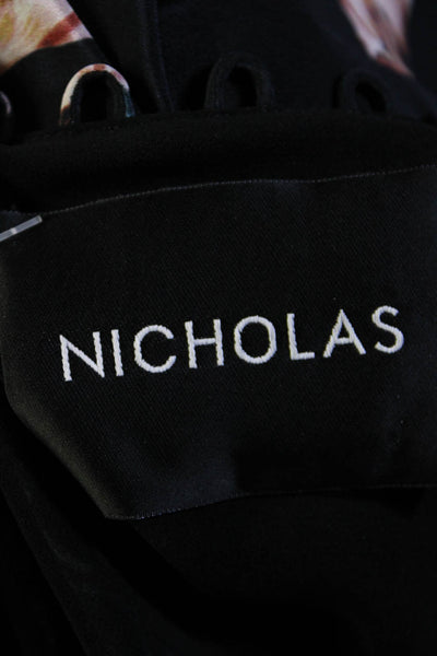 Nicholas Womens Button Front Belted V Neck Floral Silk Midi Dress Black Size 2