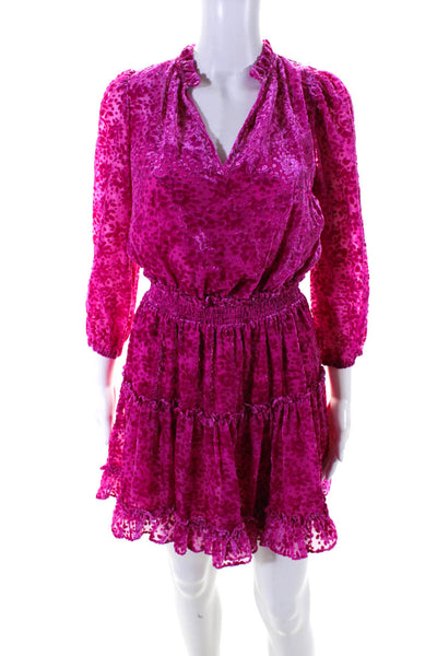 Shoshanna Womens Pink Velour Textured V-Neck Long Sleeve Shift Dress Size 4
