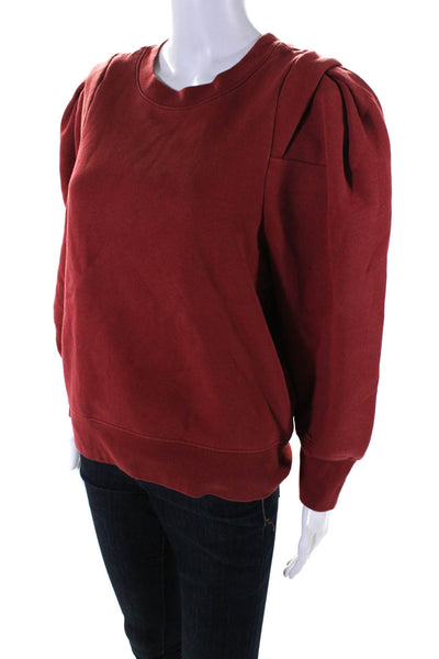 Frame Womens Cotton Long Sleeve Ribbed Trim Crewneck Top Red Size M