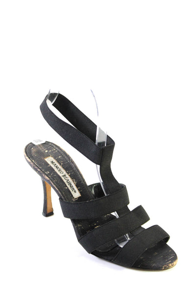 Manolo Blahnik Womens Open Toe Caged Strappy Spool Heel Sandals Black Size 7US