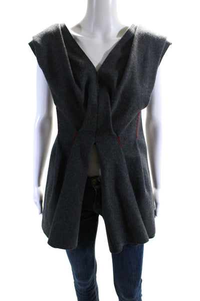 Yeon Women's V-Neck Sleeveless Half Zip Pleated Wool Vets Gray Size 6