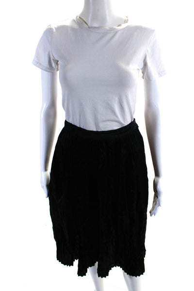 Krizia Womens Velvet Side Zipped Pleated Midi A-Line Skirt Black Size EUR40