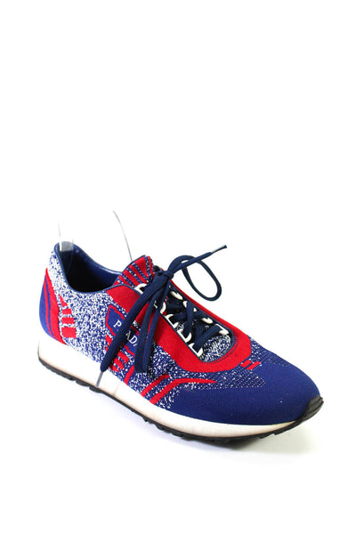 Prada Womens Blue Red Printed Lace Up Low Top Athletic Sneakers Shoes Size 6.5