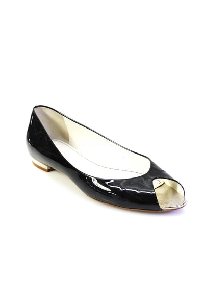 Chanel Womens Slip On Peep Toe Ballet Flats Black Patent Leather Size 39