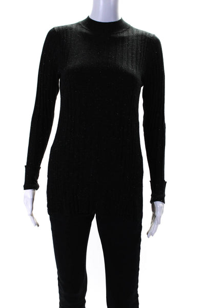 Whistles Womens Metallic Ribbed Knit High Neck Side Split Sweater Black Size 2