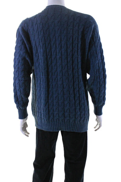 Hickey Freeman Mens Blue Cable Knit Cashmere V-Neck Pullover Sweater Top Size S