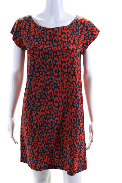 Joie Womens Silk Cheetah Print Keyhole Back Shift Dress Navy Blue Red Size S