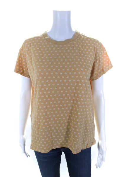 The Great Womens Cotton Floral Print Round Neck Short Sleeve Top Yellow Size 0