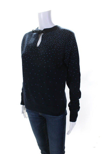 Designer Womens Tie Back Long Sleeve Studded Cashmere Sweater Navy Size Small