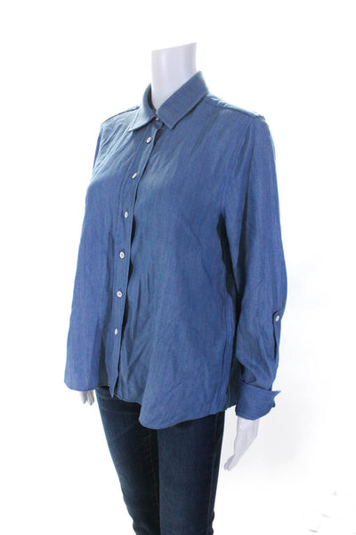 Generation Love Womens Button Front 3/4 Sleeve Collared Shirt Blue Size Large