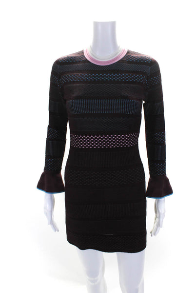 Versace Womens Back Zip Long Sleeve Knit Sheath Dress Wine Red Pink Size IT 38