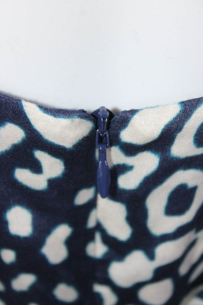 Alexis Womens Back Zip V Neck Leopard Printed Jumpsuit Blue White Size Medium
