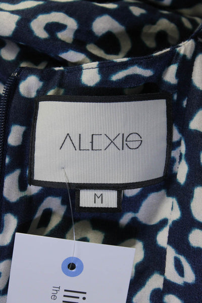 Alexis Womens Back Zip V Neck Leopard Printed Jumpsuit Blue White Size Medium