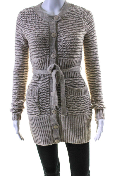 Rebecca Taylor Women's Round Neck Long Sleeves Belted Cardigan Beige Size XS