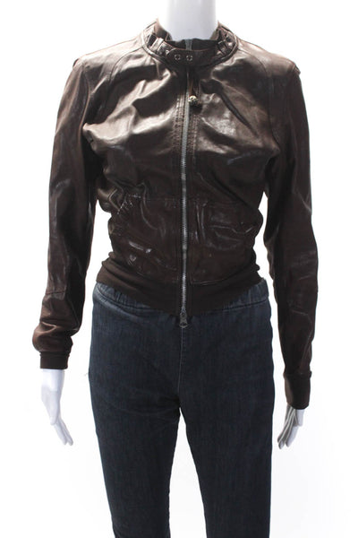 Brogden Womens Brown Leather Full Zip Long Sleeve Motorcycle Jacket Size M/44