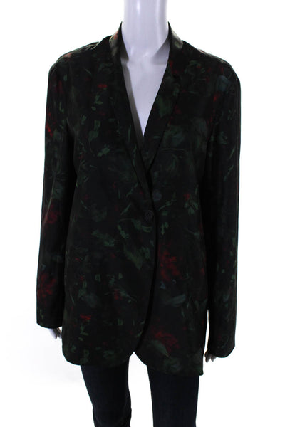 6397 Womens Floral Print One Button Lightweight Blazer Jacket Black Size S