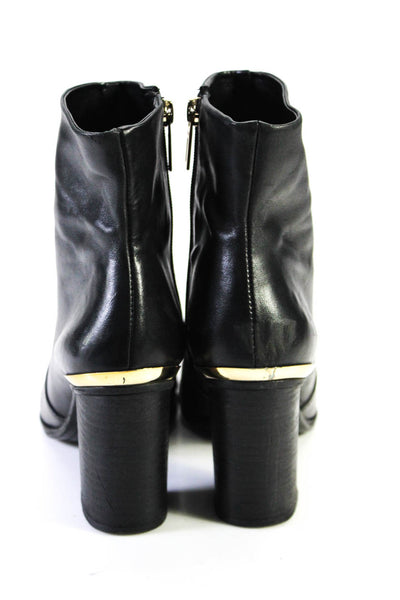 Schutz Womens Side Zip Block Heel Metallic Trim Booties Black Leather Size 7