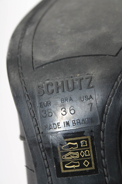 Schutz Womens Side Zip Block Heel Metallic Trim Booties Black Leather Size 7