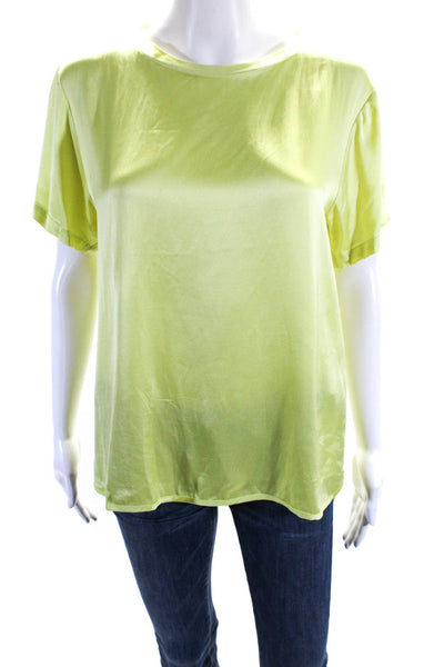 Ottod Ame Womens Short Sleeves Asymmetrical Pullover Blouse Neon Green Size 6