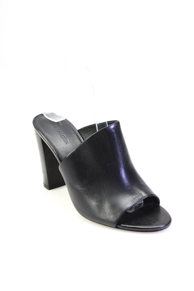 Vince Womens Black Leather Open Toe Block Heels Mules Shoes Size 7.5M