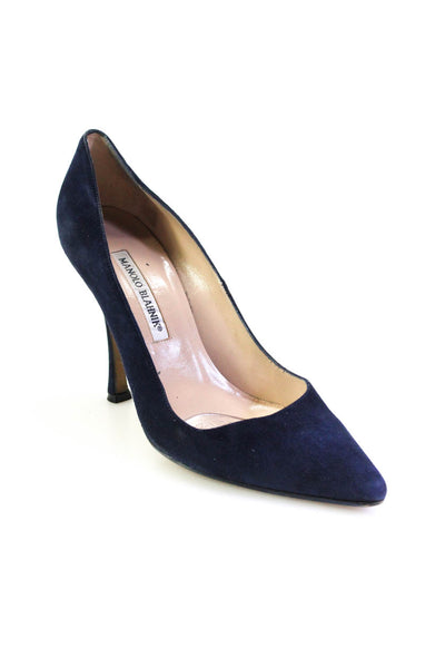 Manolo Blahnik Womens Blue Suede Pointed Toe High Heels Pumps Shoes Size 8