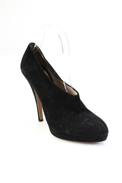 Prada Womens Black Suede Platform High Heels Bootie Boots Shoes Size 8