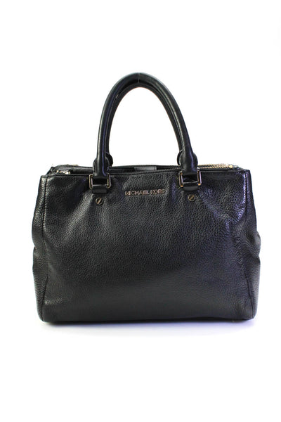 Michael Michael Kors Womens Pebbled Leather Zip Top Satchel Handbag Black