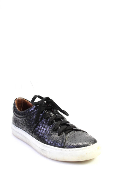 Aquatalia Womens Leather Woven Textured Lace-Up Tied Sneakers Black Size 7.5