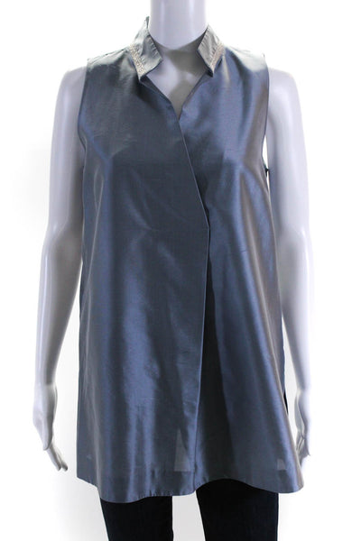 Lafayette 148 New York Womens Gray Silk Embellished Sleeveless Blouse Top Size S