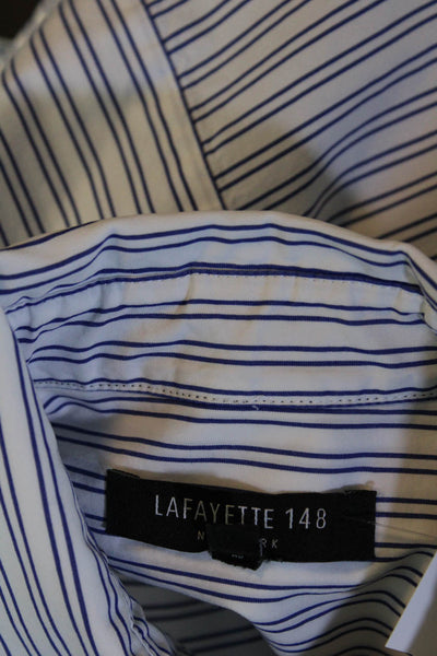Lafayette 148 New York Womens White/Blue Striped Cotton Blouse Top Size XS