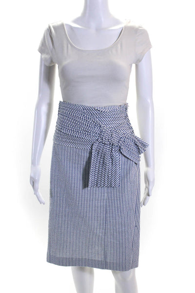 Alberto Makali Womens Blue/White Cotton Striped Drape Pencil Skirt Size 8