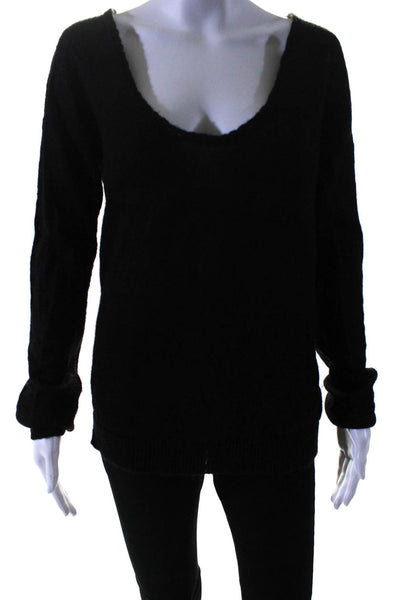 Maison Scotch Women's Scoop Neck Long Sleeves Pullover  Sweater Black Size 3