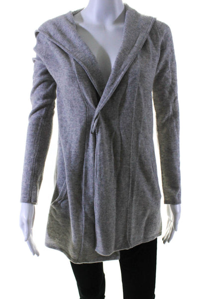 Tahari Womens Hood Long Sleeves Open Front Cashmere Cardigan Sweater Gray Size S