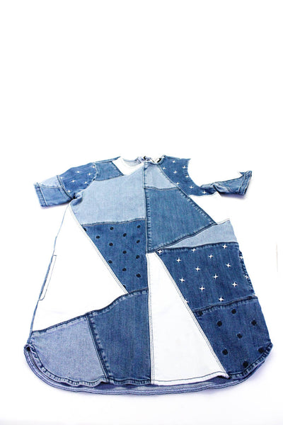 Stella McCartney Girls Short Sleeve Embroidered Denim Shift Dress Blue Size 12