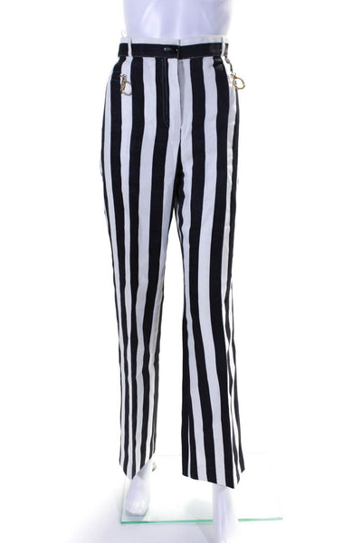Nina Ricci Womens Striped Wide Leg Pants Black White Cotton Size EUR 42