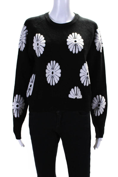 Philosophy By Republic Womens Floral Print Sweater Black White Size Small