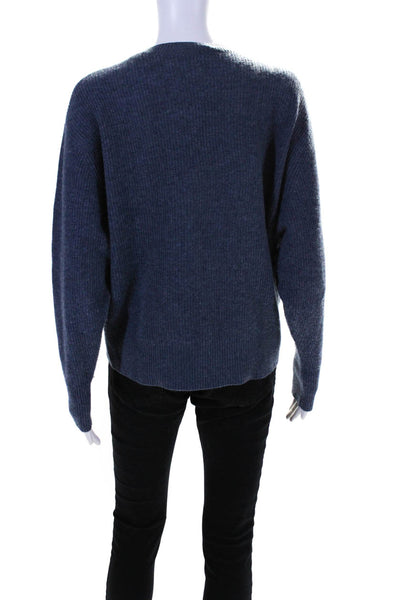 Autumn Cashmere Womens Ribbed Crew Neck Long Sleeves Sweater Blue Size Small