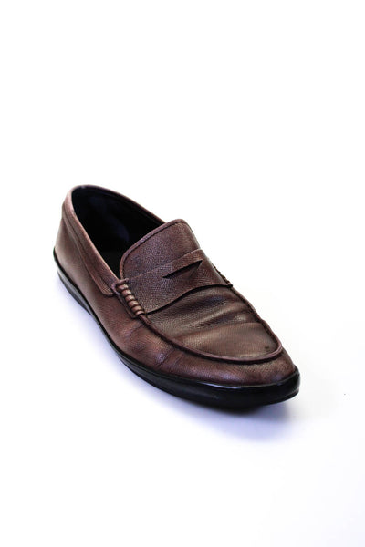 Tods Mens Slip On Round Toe Loafers Brown Leather Size 9.5