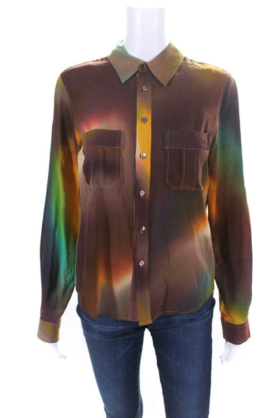Equipment Womens Vintage Rainbow Gradient Silk Shirt Blouse Multicolor Medium