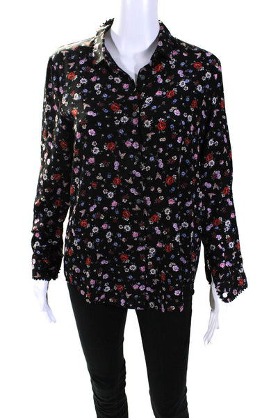 The Kooples Womens 100% Silk Floral Long Sleeved Buttoned Shirt Black Size XS